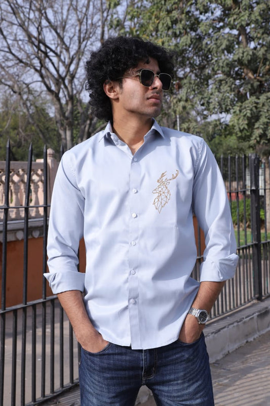 Deer Embroidered Grey Shirt