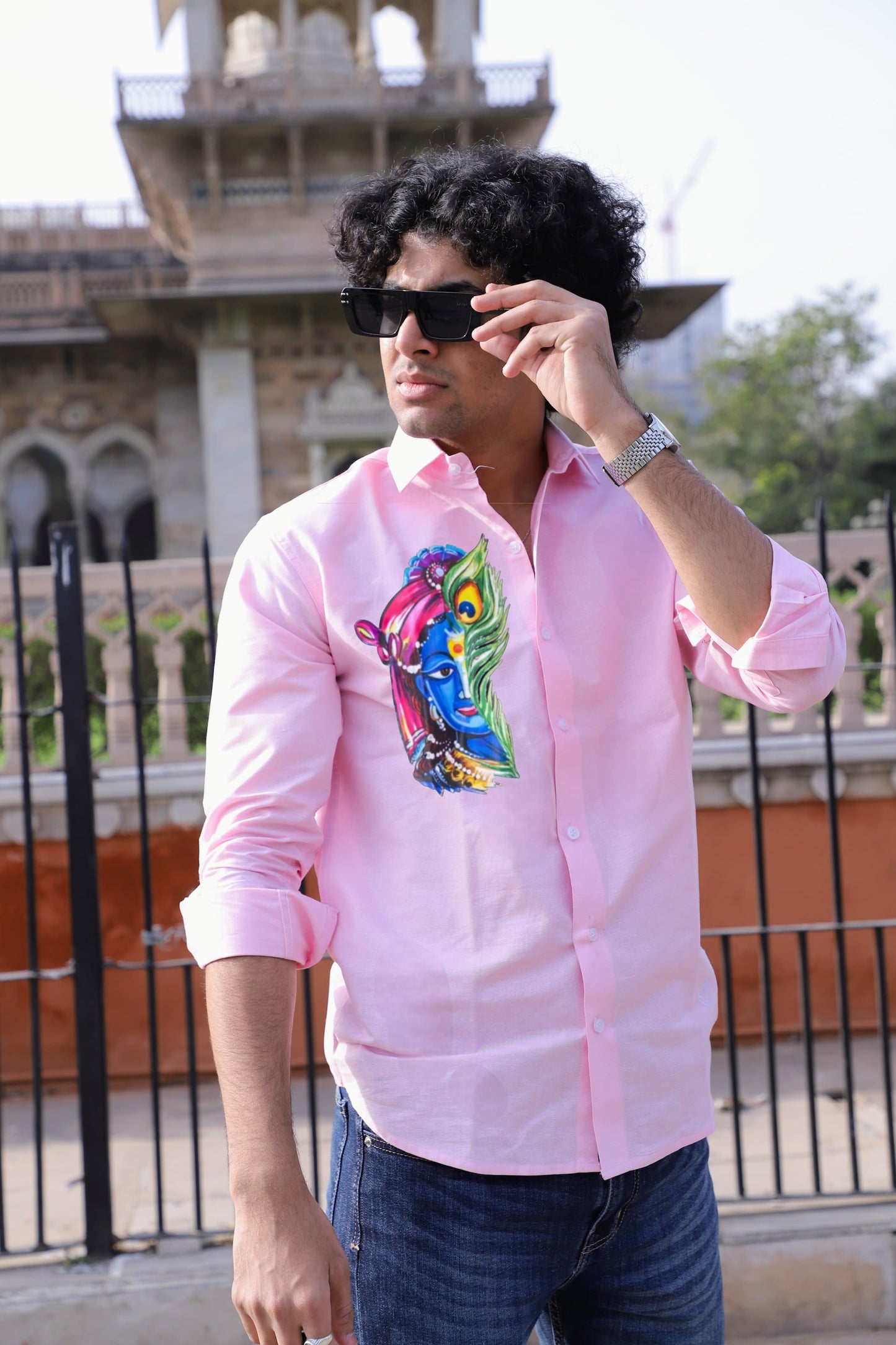 Krishna Printed Pink Shirt