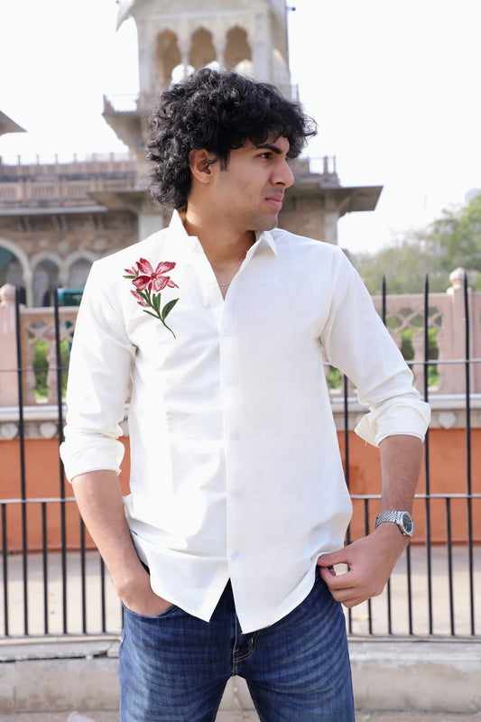 Shaded Flower Embroided White Shirt