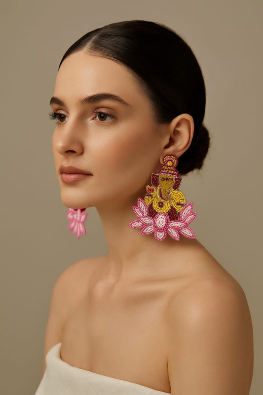 Ganesh ji On Lotus Handmade Earring