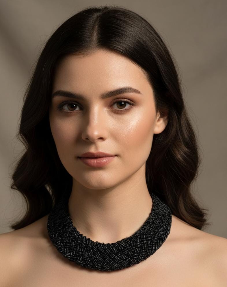 Black Moti Embellished Necklace