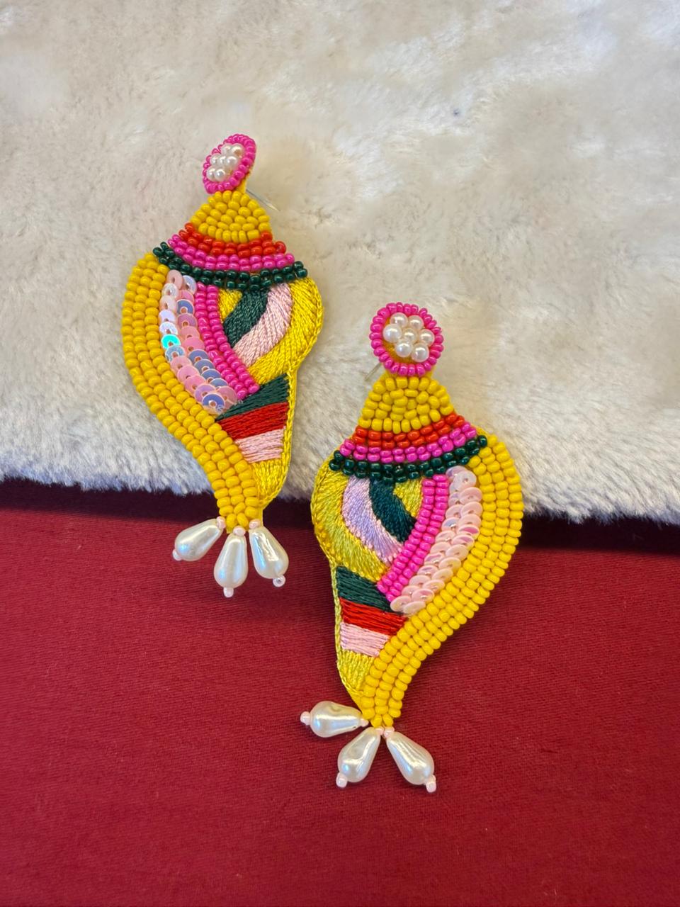 Colorful Shankh Handmade Earring