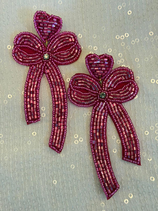 Sweetheart Bow Drops Handmade Earring