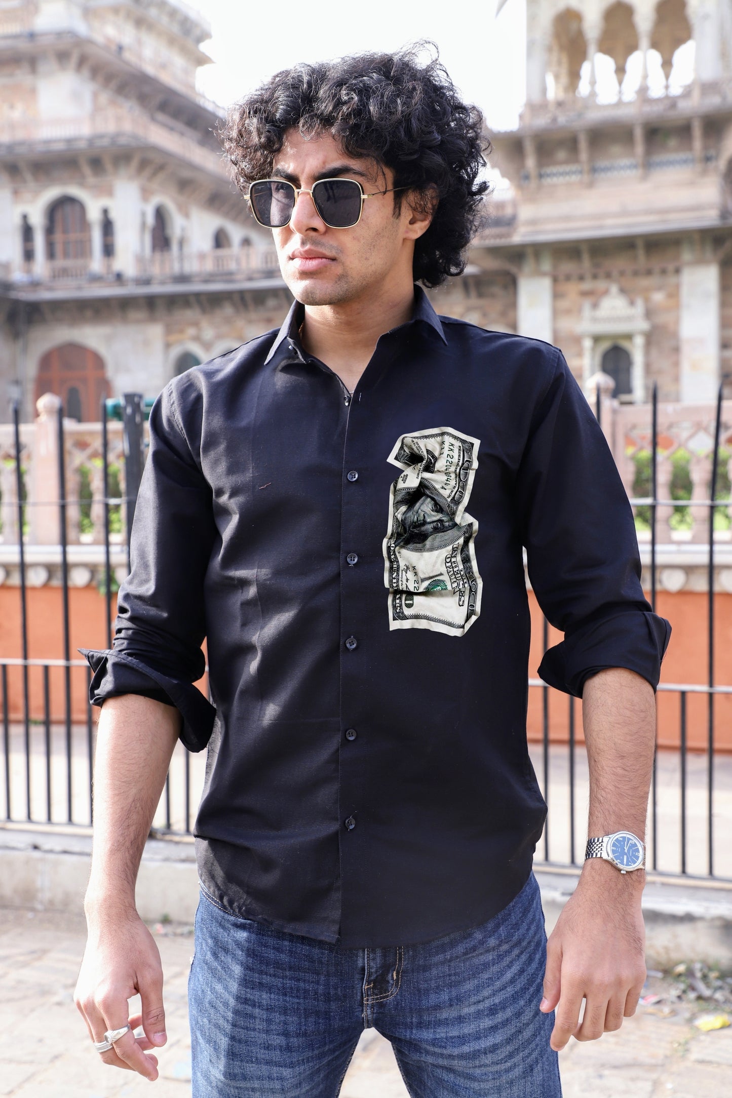 Crushed Money Printed Black Shirt