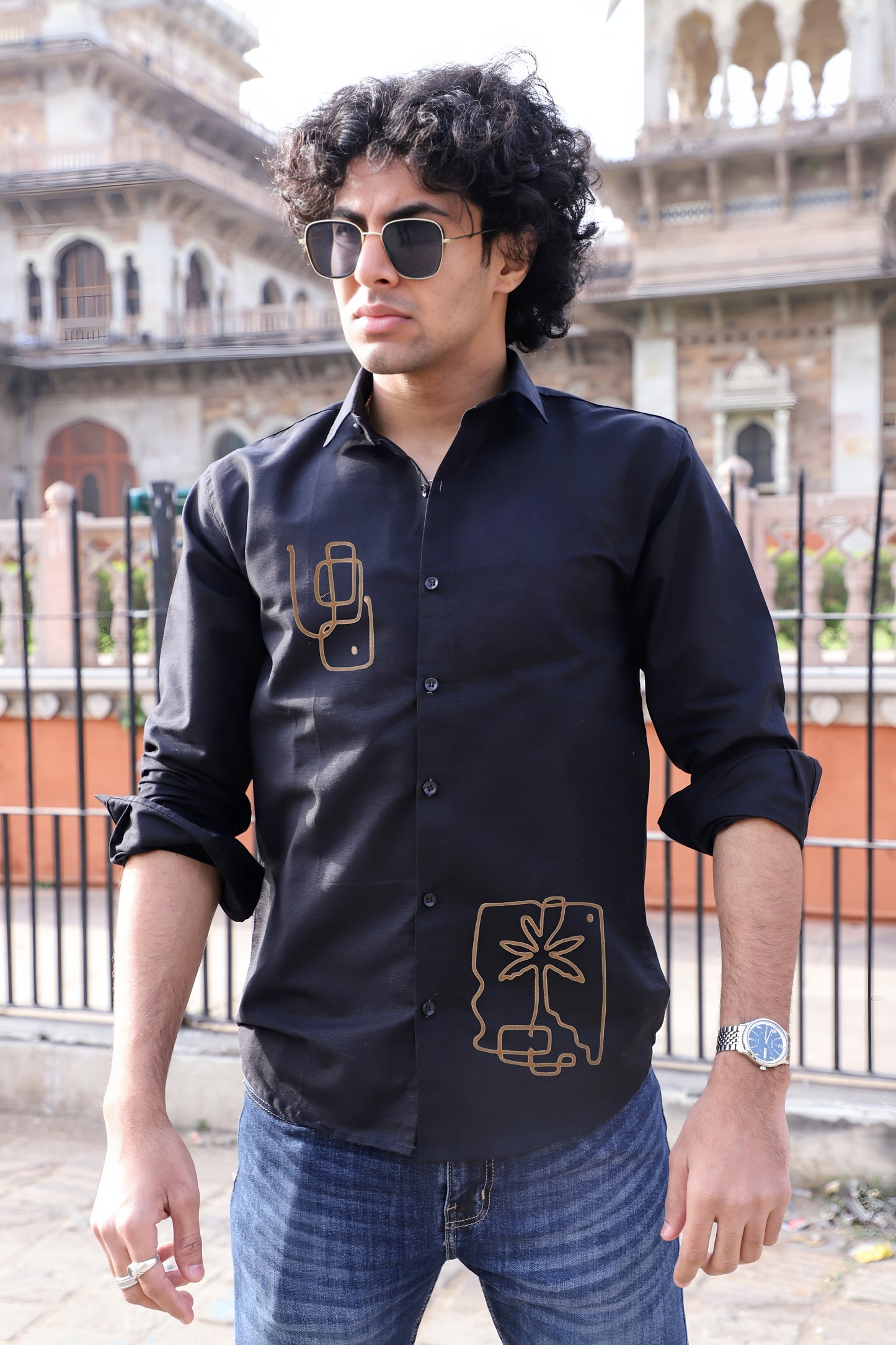 Abstract Printed Black Shirt