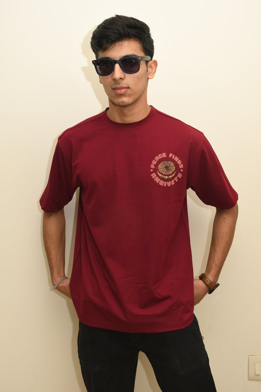Maroon Peace Oversized Tshirt